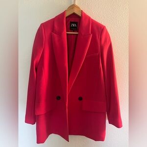 Zara suit jacket in hot pink.